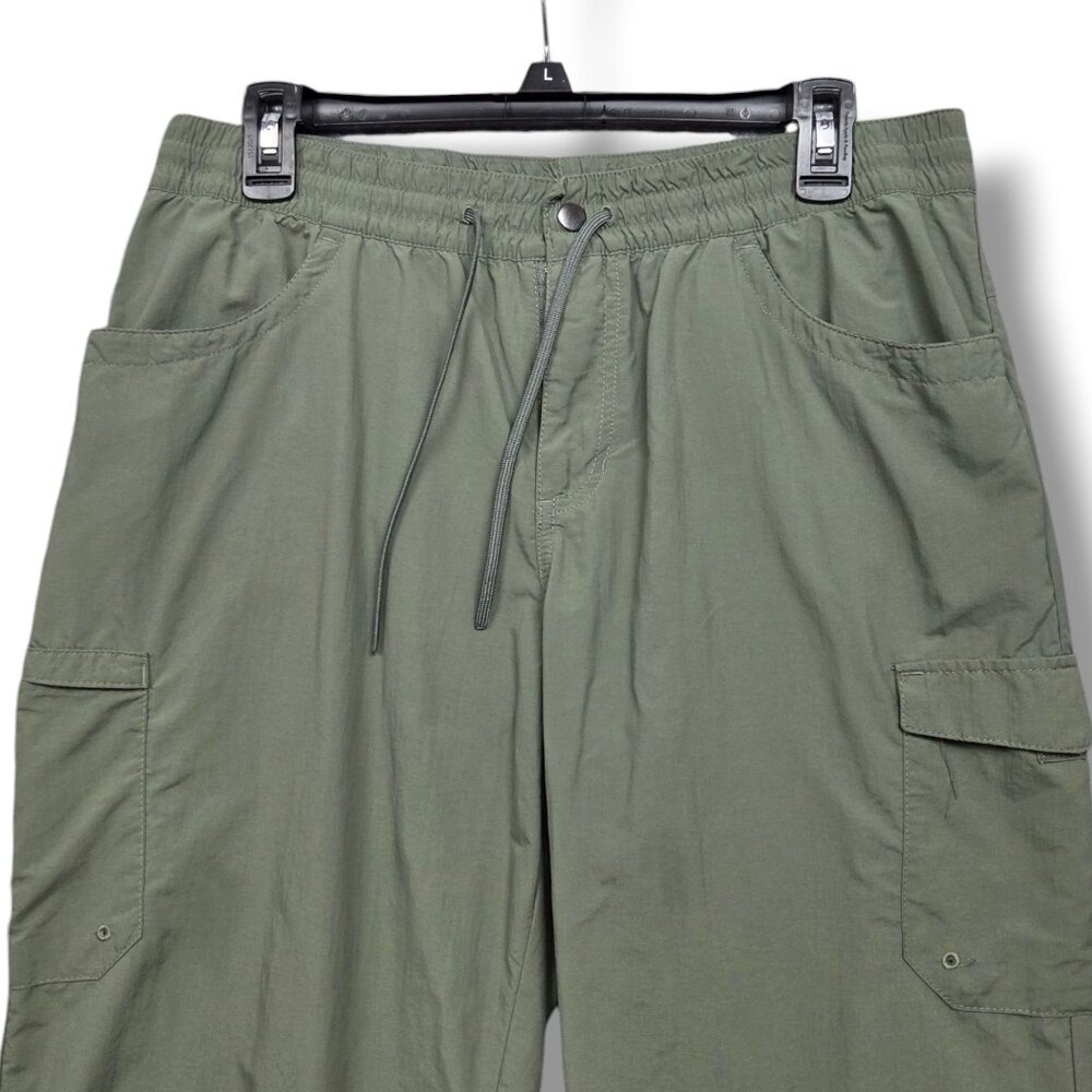 Columbia Windbreaker Cargo Pants Womens Large Cropped Hiking Green - Picture 3 of 12